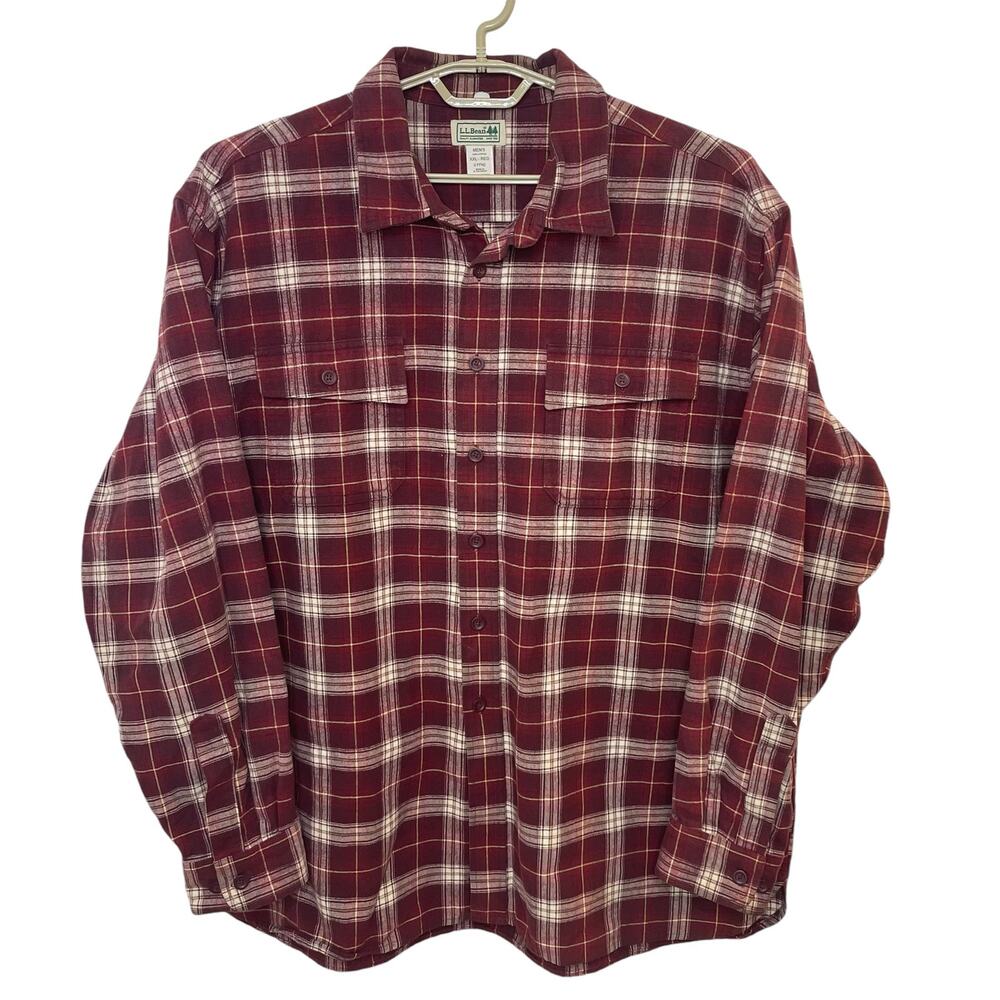 VIntage Y2K LL Bean Red Plaid Flannel Shirt Thick Cotton Winter Shacket Warm XXL